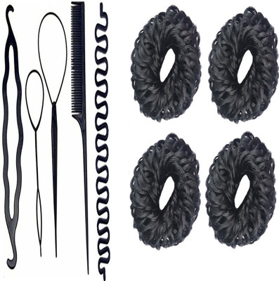 

S R Enterprises hair curly juda and diy kit [pack of 9pcs](Set of 9)