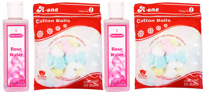 

Sheer Secret Rose Water (2x100ml) and A-One Cotton Balls (2x50 Balls)(Set of 4)