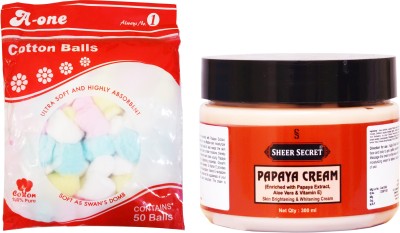 

Sheer Secret Papaya Cream 300ml and A-One Cotton Balls (50 Balls)(Set of 2)