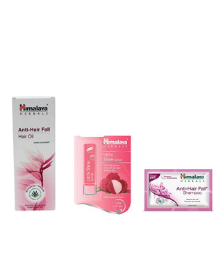 

Himalaya anti hair fall oil, anti hair fall shampoo, lip care litchi(Set of 3)