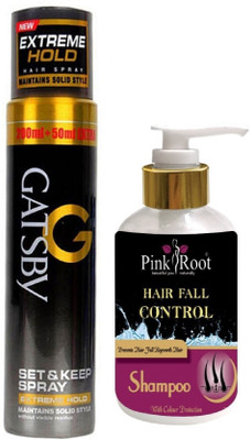 

Pink Root HAIR FALL CONTROL SHAMPOO 200ML WITH GATSBY EXTREME HOLD SPRAY(Set of 2)
