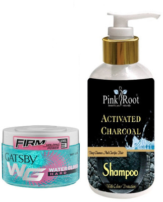 

Pink Root ACTIVATED CHARCOAL SHAMPOO 200ML WITH GATSBY FIRM LEVEL 3 WATER GLOSS HARD GEL(Set of 2)
