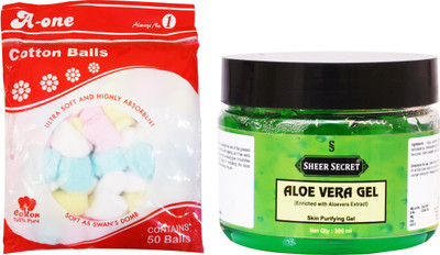 

Sheer Secret Aloe vEra Gel 300ml and A-One Cotton Balls (50 Balls)(Set of 2)