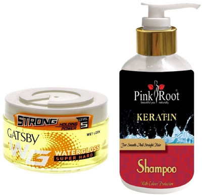 

Pink Root KERTAIN SHAMPOO 200ML WITH GATSBY STRONG LEVEL 5 WATER GLOSS SUPER HARD GEL(Set of 2)