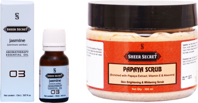 

Sheer Secret Papaya Scrub 300ml and Jasmine Essential Oil 15ml(Set of 2)