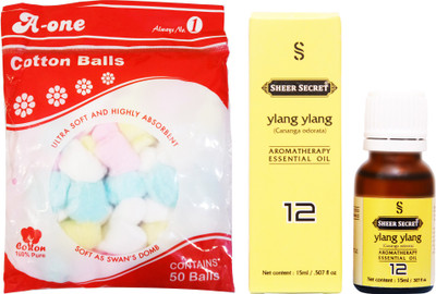 

Sheer Secret Ylang Ylang Essential Oil 15ml and A-One Cotton Balls (50 Balls)(Set of 2)