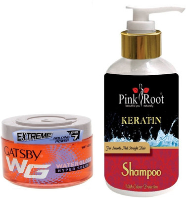 

Pink Root KERTAIN SHAMPOO 200ML WITH GATSBY EXTREME LEVEL 7 WATER GLOSS HYPER SOLID GEL(Set of 2)