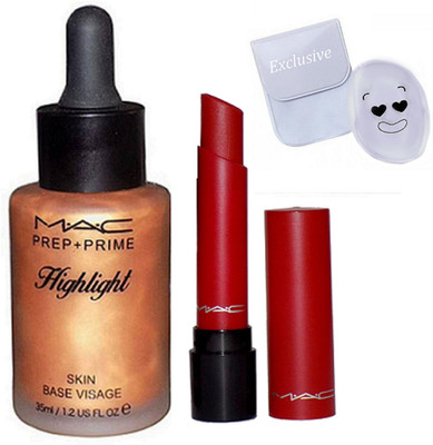 

Exclusive Silicon Puff & Prep + Prime Highlight Skin Base Visage & Lipstick(Set of 3)