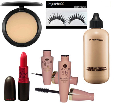 

importedd Eyelashes, Lady Gaga Lipstick, Liner and Mascara, Face and Body Foundation, Compact(Set of 6)