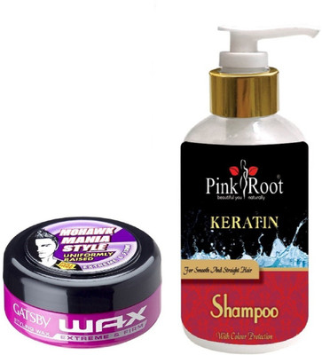 Pink Root KERTAIN SHAMPOO 200ML WITH GATSBY EXTREME FIRM & WAX(Set of 2)