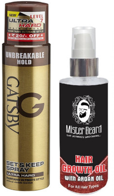 

MISTER BEARD ARGAN HAIR OIL WITH GATSBY ULTRA HARD SPRAY(Set of 2)