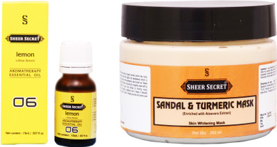 

Sheer Secret Sandal & Turmeric Mask 300ml and Lemon Essential Oil 15ml(Set of 2)