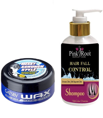 Pink Root HAIR FALL CONTROL SHAMPOO 200ML WITH GATSBY HARD & FREE WAX(Set of 2)