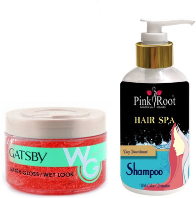 

Pink Root HAIR SPA SHAMPOO WITH GATSBY WATER GLOSS\WET LOOK GEL(Set of 2)