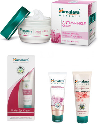 

Himalaya cleae complexion face wash, cleae complexion face scrub, under eye cream, anti wrinkle face cream(Set of 4)