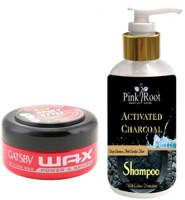 

Pink Root ACTIVATED CHARCOAL SHAMPOO 200ML WITH GATSBY POWER & SPIKES WAX(Set of 2)