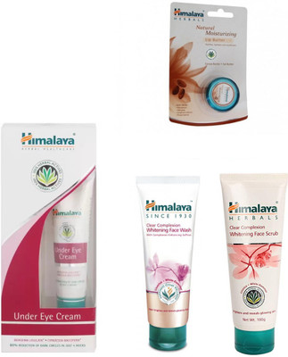 

Himalaya under eye creram, lip butter intensive care, cleae complexion face scrub, cleae complexion face wash(Set of 4)