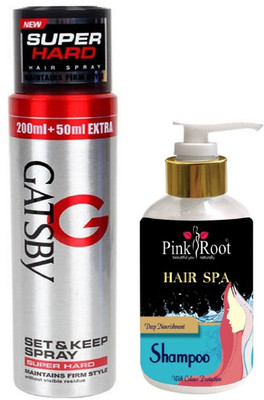 

Pink Root HAIR SPA SHAMPOO 200ML WITH SUPER HARD SPRAY(Set of 2)
