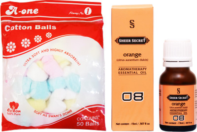 

Sheer Secret Orange Essential Oil 15ml and A-One Cotton Balls (50 Balls)(Set of 2)