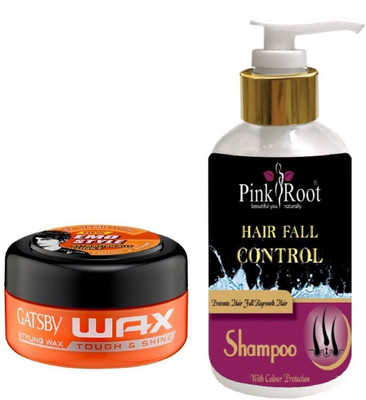 

Pink Root HAIR FALL CONTROL SHAMPOO 200ML WITH GATSBY TOUGH & SHINE WAX(Set of 2)