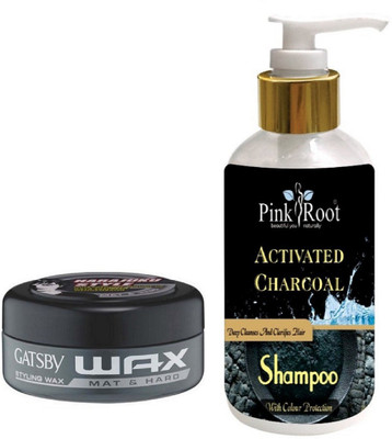 

Pink Root ACTIVATED CHARCOAL SHAMPOO 200ML WITH GATSBY MAT & HARD WAX(Set of 2)