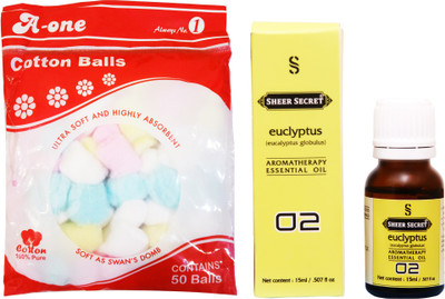 

Sheer Secret Euclyptus Essential Oil 15ml and A-One Cotton Balls (50 Balls)(Set of 2)