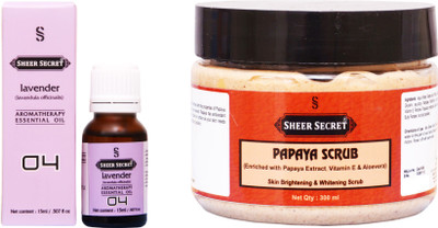 

Sheer Secret Papaya Scrub 300ml and Lavender Essential Oil 15ml(Set of 2)