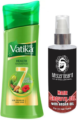 

MISTER BEARD ARGAN HAIR OIL WITH DABOUR VATIKA NATURALS HEALTH SHAMPOO 7SATT POSHAN(Set of 2)