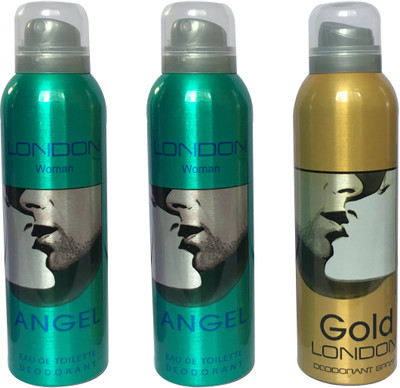 

LONDON 2 ANGEL AND 1 GOLD ( PACK OF 3) Deodorant Spray - For Men & Women(200 ml, Pack of 3)