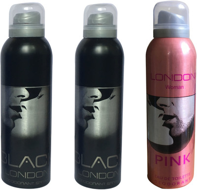 

LONDON 2 BLACK AND 1 PINK ( PACK OF 3) Deodorant Spray - For Men & Women(200 ml, Pack of 3)