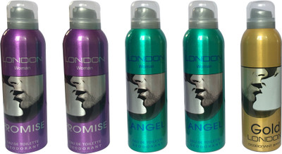 

LONDON 2 PROMISE, 2 ANGEL AND 1 GOLD ( PACK OF 5) Deodorant Spray - For Men & Women(200 ml, Pack of 5)