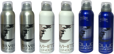 

LONDON 2 SILVER, 2 WHITE AND 2 BLUE ( PACK OF 6) Deodorant Spray - For Men & Women(200 ml, Pack of 6)