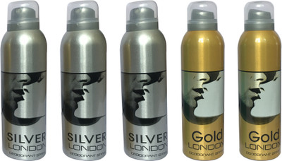 

LONDON 3 SILVER AND 2 GOLD ( PACK OF 5) Deodorant Spray - For Men & Women(200 ml, Pack of 5)
