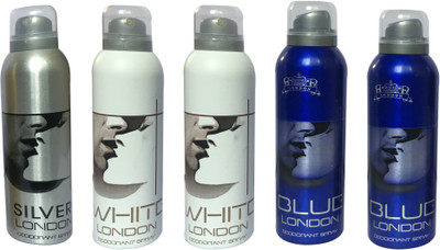 

LONDON 1 SILVER, 2 WHITE AND 2 BLUE ( PACK OF 5) Deodorant Spray - For Men & Women(200 ml, Pack of 5)