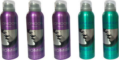 

LONDON 3 PROMISE AND 2 ANGEL ( PACK OF 5) Deodorant Spray - For Women(200 ml, Pack of 5)