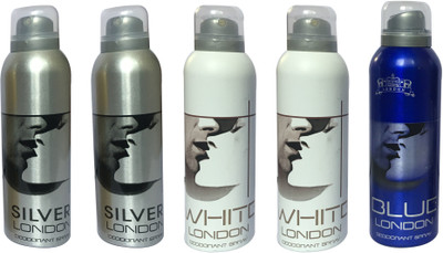 

LONDON 2 SILVER, 2 WHITE AND 1 BLUE ( PACK OF 5) Deodorant Spray - For Men & Women(200 ml, Pack of 5)