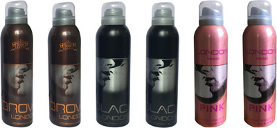 

LONDON BROWN , BLACK AND PINK ( PACK OF 6) Deodorant Spray - For Men & Women(200 ml, Pack of 6)