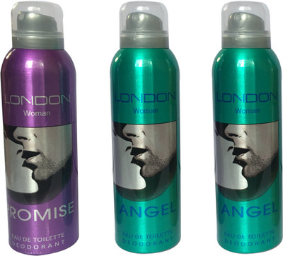 

LONDON 1 PROMISE AND 2 ANGEL ( PACK OF 3) Deodorant Spray - For Women(200 ml, Pack of 3)