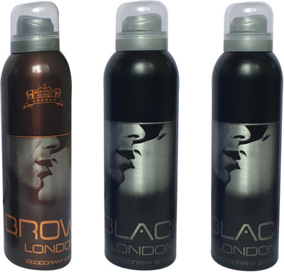 

LONDON 2 BLACK AND 1 BROWN ( PACK OF 3) Deodorant Spray - For Men & Women(200 ml, Pack of 3)