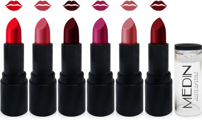 

Medin paris newage matte lipstick cosmetics makeup combo set of 6 new color(red rust hot chocolate purple carrat maroon)