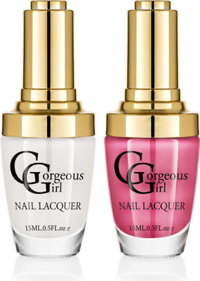 

Gorgeous Girl Glossy Nail Lacquer Floral White-01 & Flamingo Pink-07(Pack of 2)