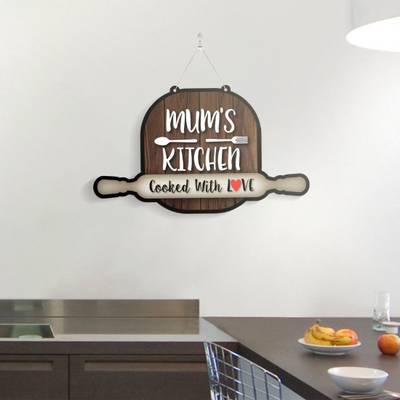 100yellow Wooden Mum's Kitchen Name Plate  (Multicolor)