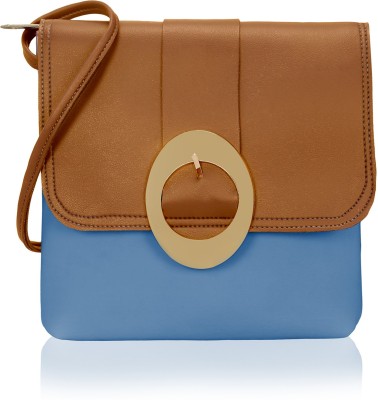 KLEIO Blue, Brown Sling Bag Double Color Faux Leather Side Sling Cross body Handbag For Girls / Women (Sky Blue)