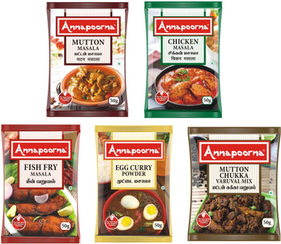 

Annapoorna Mutton Masala, Chicken Masala, Fish Fry Masala, Egg Masala and Mutton Chukka Masala (50gms Pack of 5)(5 x 50 g)