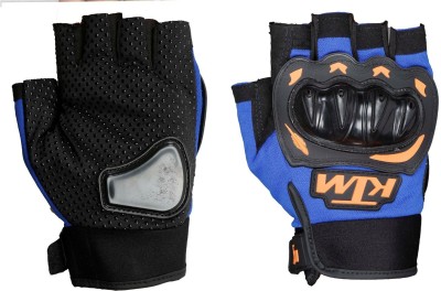 KTM Synthetic Leather Motorcycle/Riding/Bike Half / Fingerless Gloves Riding Gloves(Blue)