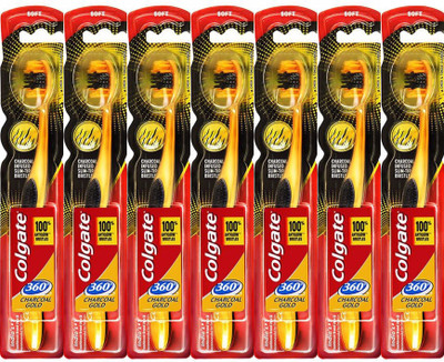

Colgate Charcoal Gold 360 Soft Charcoal Infused Slim-Tip Bristles Soft Toothbrush(Pack of 7)