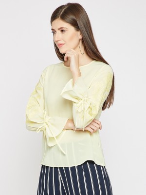 RARE Casual Bell Sleeve Solid Women Yellow Top