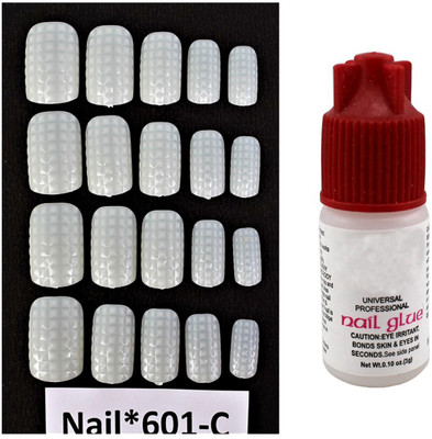 

Ear Lobe & Accessories 20 Pcs Self Embossing Square Checked Full Covrage White Nails With Glue 601-C white(Pack of 20)