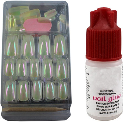 

Ear Lobe & Accessories Mirror Finish Glossy Full Cover 24 Nails With Glue(Ivory) Ivory(Pack of 24)