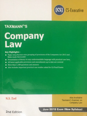 Taxmann's Company Law For Cs Executive New Syllabus June 2019 Exams(English, Paperback, N.s.zad)